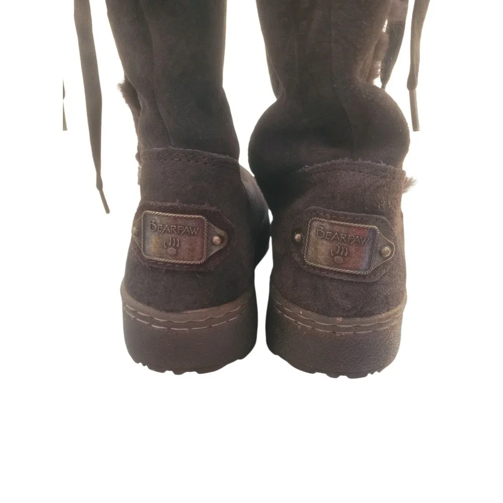 Bearpaw Boots Womens 8 Bristol Tooled Shearling Brown Suede Pull On Mid-Calf‎